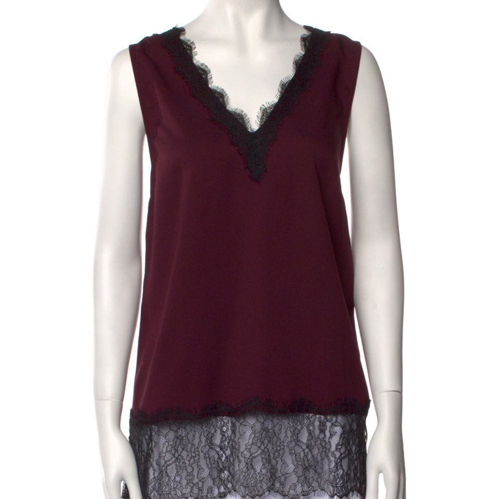 Michael Kors Burgundy Sleeveless Top with Black Lace